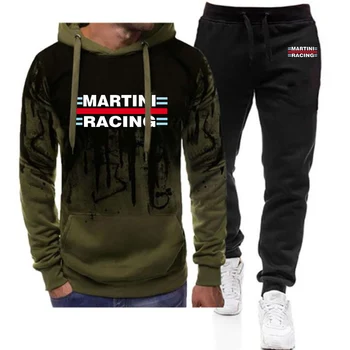 2023 Új férfi Martini Racing Printing Fashion Pulóver Street Gradient Kiváló minőségű kapucnis pulóverek + alkalmi pulóverek 2 részes melegítőruha