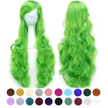 Soowee 30 szín Hosszú hullámos szintetikus haj Apple zöld cosplay paróka frufruval Színes Halloween jelmez parókák lányoknak