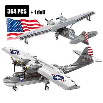 2. világháborús katonai hadsereg avion repülőgép konszolidált PBY-5A Catalina vadászgép Morden harci repülőgép készlet repülőgép építőelemek fiúk ajándék