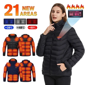 21 Területek Férfi Fűtőkabátok USB kapucnis fűtött kabát Női meleg mellény Túrázás Kempingezés Téli Kültéri fűtött ruházat Szélálló