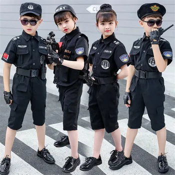Gyermek Közlekedés Különleges Rendőrség Halloween Farsangi Party Előadás Rendőrök Egyenruha Gyerekek Hadsereg Fiúk Cosplay Jelmezek 110-160CM