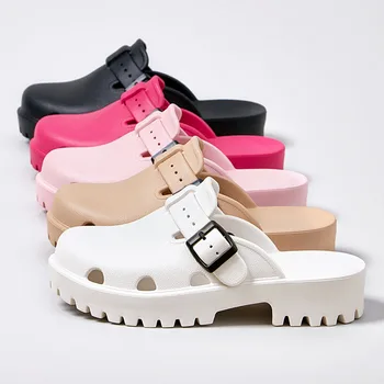 2024 Új női sarok Papucs Street Slides cipők EVA áttört szandálok Platform szögletes sarkú cipők Modern papucsok Szabadidő Öszvérek Cipők