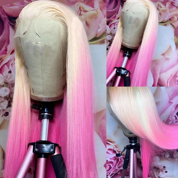 Hosszú természetes haj átlátszó 13X4 szintetikus csipke elülső paróka drag queen ombre rózsaszín színű csipke elülső parókák fekete / fehér nőknek
