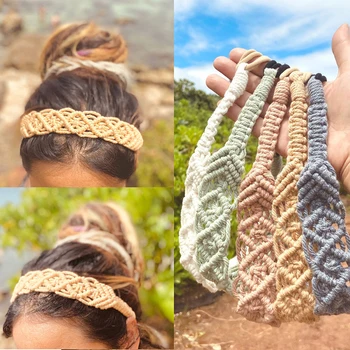 Boho Macrame fejpánt fejdísz nőknek Lányok rugalmas turbán hajpánt Bohémia fonott kötél Fejfedők Haj kiegészítők Ajándékok
