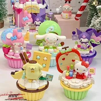 Sanrio Építőelemek Hello Kitty My Melody Cinnamoroll Pompompurin Kuromi torta alakú Mini kockák figurák karácsonyi ajándékhoz