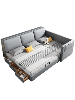 Másodgyerekes családi ágy modern egyszerű, túlméretezett ágy tömörfa bőr illesztéssel