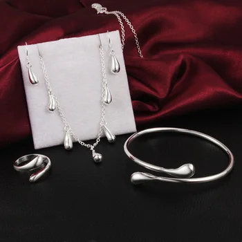 Finom nő vízcsepp nyaklánc fülbevaló gyűrű karkötő karkötő karkötő 925 sterling ezüst ékszer szett party esküvői divat ajándékok