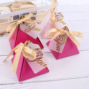 Háromszög alakú piramis papír csomagolódoboz dekoráció Esküvői szívességek Candy Box ajándékdobozok Csokoládé táskák