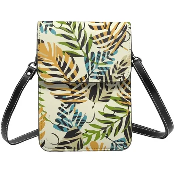 Trópusi növény válltáska levelek nyomtatás utazási bőr mobiltelefon táska nő ömlesztett retro táskák