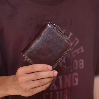 AETOO Vintage bőr ingázó kézzel készített pénztárca fülke férfi és női bőr személyiség puha pénztárca rövid csere növényi keverék