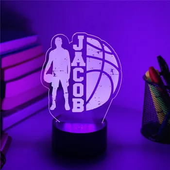 Személyre szabott kosárlabda 3D LED éjszakai fény egyedi lézergravírozás Név 7 színű lámpa otthoni gyermekek számára hálószoba asztal dekorációk