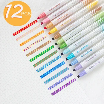  Kétfejű színváltó fluoreszkáló toll, 12 színű kéthegyű kiemelő jelölő tollkészlet, kétoldalas többszínű jelölő toll
