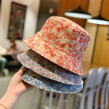 kalap A Four Seasons kis friss virágos sisakrostély kalapot viselhet A divat koreai változata Nyomtatott halászkalap alkalmi medence kalap