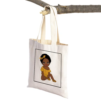 Rajzfilm Afrika Gyermek Baba alkalmi nők Bevásárlótáska Eco vászon Aranyos lány Vásárlói táska Szupermarket utazási táska Váll Kézitáska
