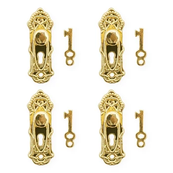 Odoria 1:12 miniatűr 4 készlet Fém arany ajtózár kulcsok Hardver DIY készlet bútor Babaház kiegészítők Babaház dekoráció