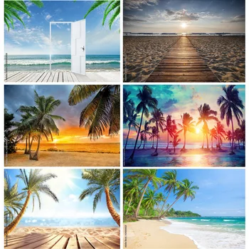 Trópusi tenger strand Pálmák Fa fotózás háttér Természetes festői fotó hátterek Fotóhívás Fotóstúdió 211227-HHB 11