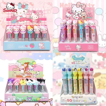 Sanrio 12/24db többszínű golyóstoll iskolai írószer Új Hello Kitty aranyos rajzfilmprés 10 színes kézi toll diák gif