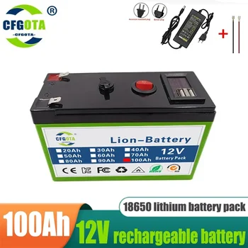 12V akkumulátor 100Ah 18650 lítium akkumulátor Újratölthető akkumulátor napenergiához elektromos jármű akkumulátor + 12.6v3A töltő