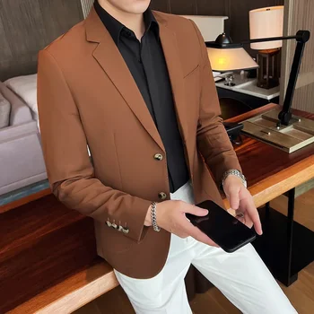 Kiváló minőségű férfi Blazer Slim Fit Light luxus üzleti alkalmi öltöny kabát Egyszínű esküvői ruha Party jelmez Homme Top