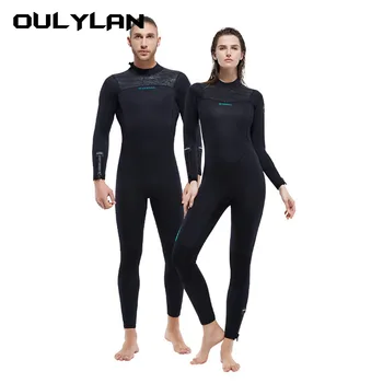 Oulylan Wetsuit 5MM neoprén sűrített meleg étkezőruha Egyrészes hosszú ujjú snorkeling szörfözés Wetsuit nőknek Férfiak