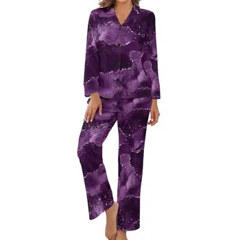 Márvány pizsama női hangulatos lila achát meleg hálóruha őszi hosszú ujjú 2 részes alvás V nyak egyedi pizsama szett