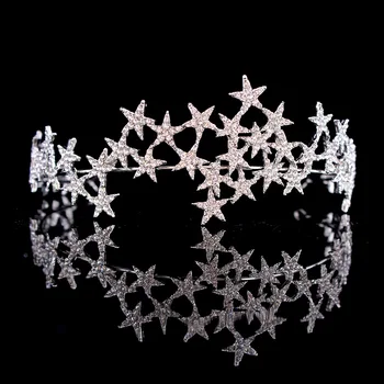 Luxus kézzel készített Crystal Star hajpántok vintage strassz menyasszonyi tiaras korona fejpánt esküvői haj kiegészítők Tiara De Noiva