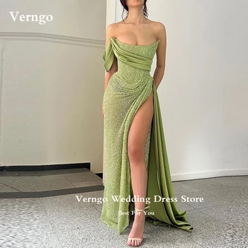 Verngo Szexi pánt nélküli osztott báli ruhák Luxus női csillogás Dubai Arab partiruha Hivatalos estélyi ruhák Hosszú Vestidos