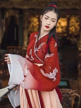 Hanfu Kínai stílusú nők Kínai hagyományos színpadi táncruha Női tündér cosplay jelmez Hanfu piros Halloween ruházat