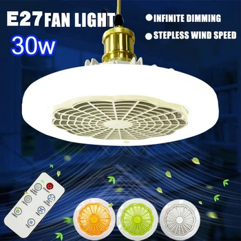 30W mennyezeti lámpa ventilátor 2 az 1-ben fényes lámpák Mennyezeti ventilátor szabályozható modern lámpa E27 AC86-265V távirányítóval Szoba dekoráció