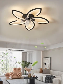 Modern fekete LED mennyezeti ventilátor lámpa nappalihoz Étkező Hálószoba indukció tompítás Mennyezeti ventilátor lámpák