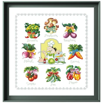 Szakács zöldségekkel kereszthímző készlet minta design 18ct 14ct 11ct nyomat vászon Keresztszemes DIY kézimunka