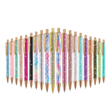 41Pcs Csillogó kattintható golyós tollak Aranyos tollak nőknek Fém visszahúzható toll Fekete tinta Közepes hegy 1,0 mm