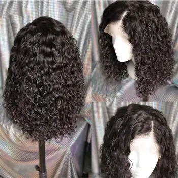 Vízhullám rövid Bob HD átlátszó csipke elülső paróka természetes mély göndör brazil valódi emberi haj elülső parókák fekete nőknek