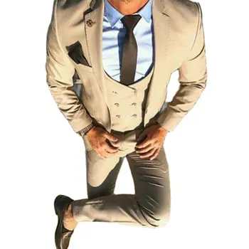 Egyedi gyártású Khaki Blazer nadrág jelmez Homme 3Db kabát nadrág mellény Személyre szabott esküvői öltönyök Vacsora party viselet Férfi ruházat