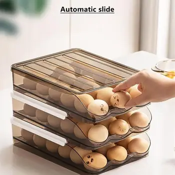 Automatikus csúszótojás tároló doboz műanyag tojástartó kosár konténer adagoló rendszerező szekrény konyhai hűtőszekrényhez
