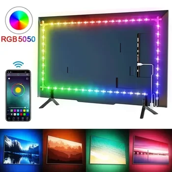 5050 RGB LED szalag fény Bluetooth App Control 5V USB LED szalag IP20 rugalmas szalagdióda szalag TV háttérvilágításhoz Szoba dekoráció