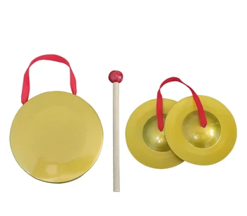 2Db sárgaréz kézi cintányérok,1db Mini gong csörgődob 9/12 cm átmérőjű Gong Band ritmuszene ütőhangszer