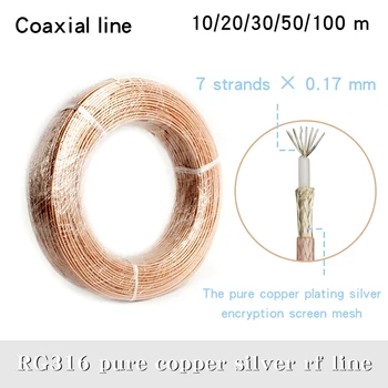 ÚJ RF koaxiális kábel RG316 vezeték alacsony csillapítású 50Ohm 10/50/100 m hosszú teflon magas hőmérsékletnek ellenálló kábel Tiszta ezüstözött sárgaréz