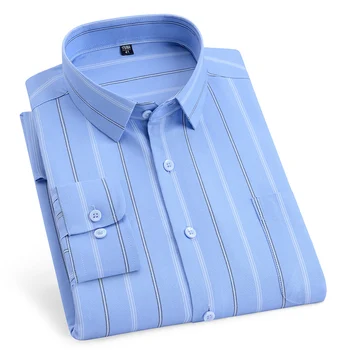 Új ing méretnél nagyobb méretű ingek férfiaknak hosszú ujjú ingek slim fit formális sima ing puha, kényelmes, csíkos kockás irodai teljes ruhák