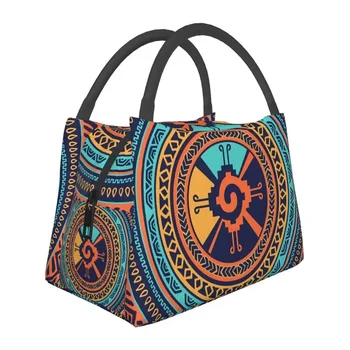 Színes Hunab Ku Mayan szimbólum szigetelt uzsonnás táska kempingezéshez Utazás hordozható hőhűtő Bento Box női uzsonnás táska