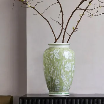 Retro kék fehér porcelán kerámia váza otthon Magas érzékszervi virágtartály modell szoba kiállítóterem dekoráció