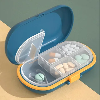 Hordozható utazási tabletta tok Tabletta vágó Szervező gyógyszer tároló konténer Kábítószer tabletta tabletták doboz 4/6 rácsok műanyag pillboxok