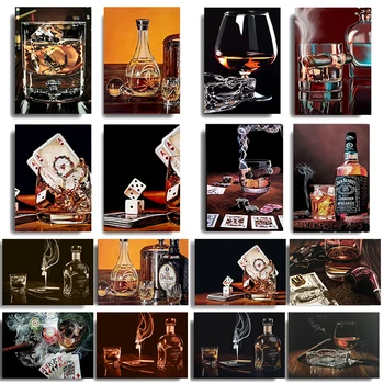 Bár Bor Dohányzás Kocka Játék Kártya Fali Művészet Vászon Festés Whisky Nordic Plakát Otthoni kép Nappali Éjszakai klub Party dekoráció
