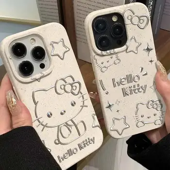 Aranyos telefontok Kawaii rajzfilm vonal Hello Kitty Star íj alkalmas iphone 15 teljes csomaghoz Minimalista telefontok
