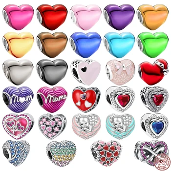 Hot Sale finom színű szív alakú charmok gyöngyök 925 sterling ezüst illeszkedés eredeti Pandora karkötő női DIY divat ékszer ajándék