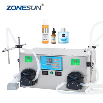 ZONESUN ZS-YTPP2W Félautomata dupla fúvókák folyékony gél ital parfüm töltőgép Perisztaltikus szivattyú víztöltő 4L