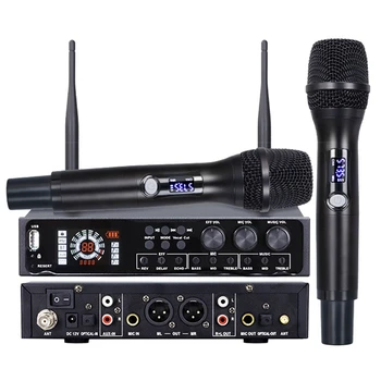  vezeték nélküli mikrofonrendszer Egy vezeték nélküli mikrofonkészlet UHF professzionális dinamikus mikrofon fém karaoke otthoni templomhoz