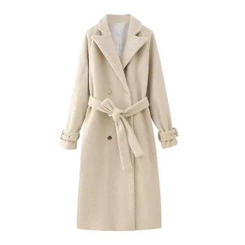 Nők 2023 őszi téli divat övvel Gyapjú kabát vintage hosszú ujjú gombos női felsőruházat elegáns felsők