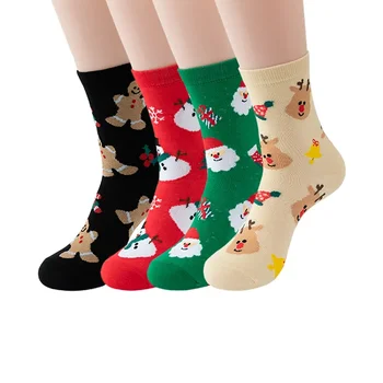 Divat Új karácsonyi zokni pamut rajzfilm karácsonyi cső piros zöld fekete minta női trend kényelmes zokni