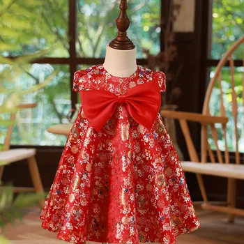 Piros nyári Qipao ruha lányoknak Kínai stílusú Cheongsams kawaii Kislányok ruhái 0-4 éves korig Keresztelő születésnapi ruházat